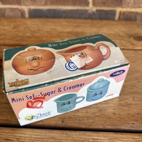 VTG Mini Set Cream & Sugar Funny Faces Blue - Picture 4 of 10